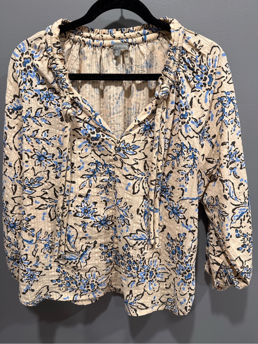 Wit & Wisdom Cream Tunic with Blue and Black Floral Print
